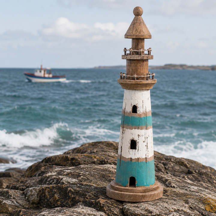 BLUE & WHITE LIGHTHOUSE 16x16x50cm